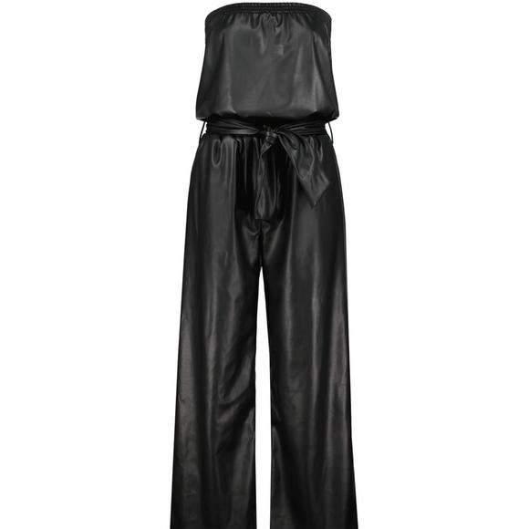 NEW BISHOP + YOUNG glam slam vegan leather jumpsuit in noir - Picture 1 of 3